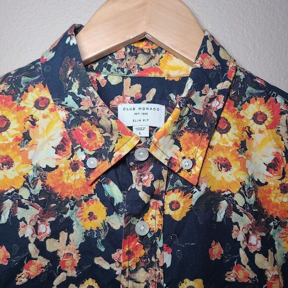 Club Monaco Floral Longsleeve Button-Up Collared Dress Shirt Mens Large Slim Fit - Picture 6 of 8